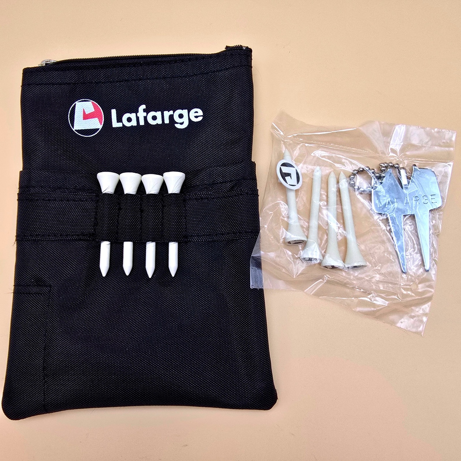 Lafarge Golf Accessory Pouch Set With Tees And Divot Tool Black Zippered Case